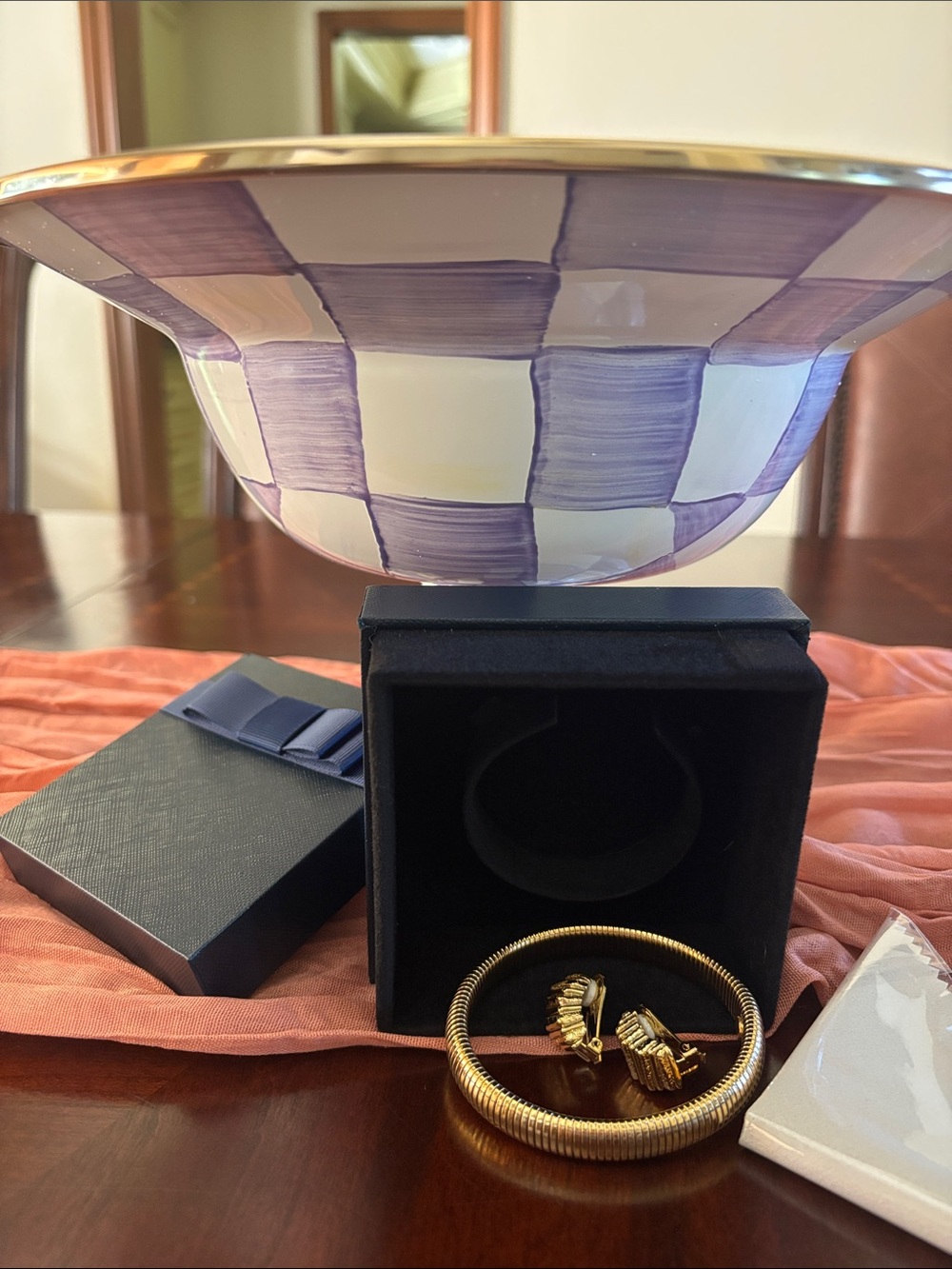 Gold-Tone Ribbed Bangle Bracelet with Matching Clip-On Earrings - Gold